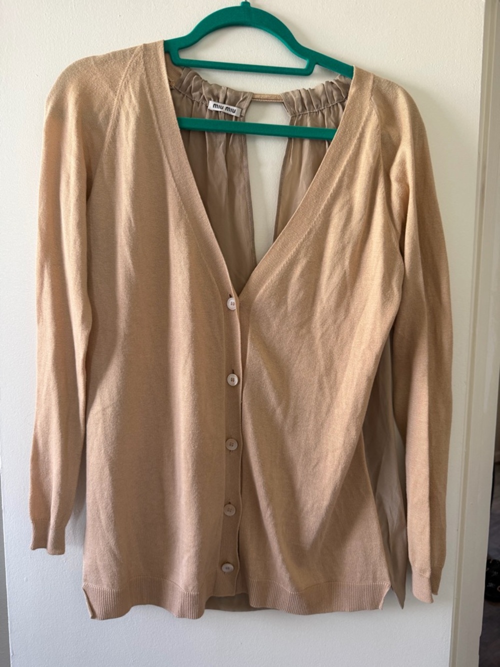 Miu Miu Beige Cotton-Silk Blend Cardigan